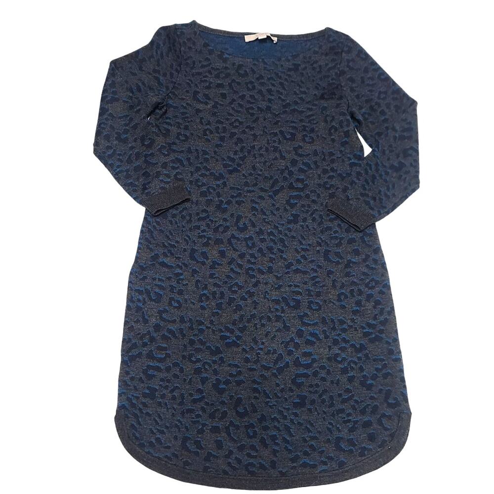 Loft sweater dress leopard wool blend women's small